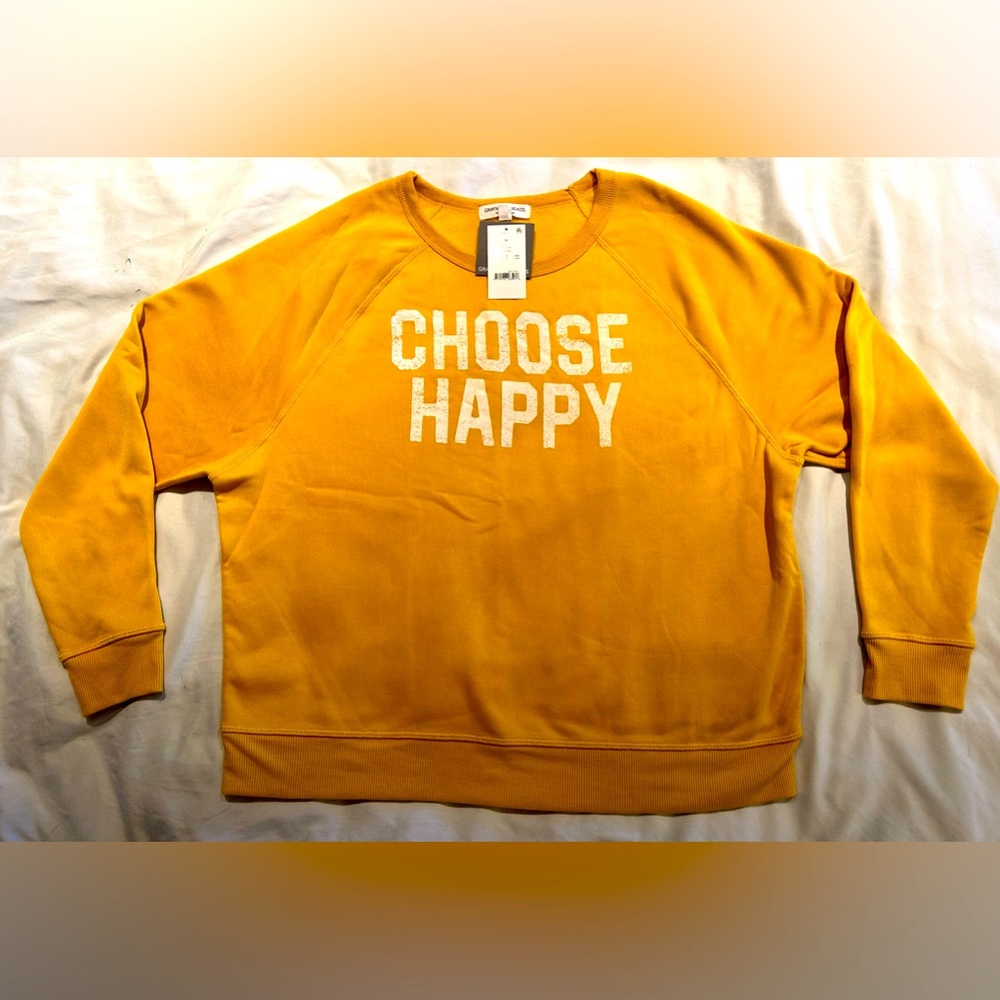 CHOOSE HAPPY Sweatshirt GREYSON THREADS Size Medium YELLOW Brand New with Tags